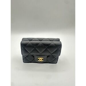 Chanel Lambskin Quilted Double Flap Wallet Black